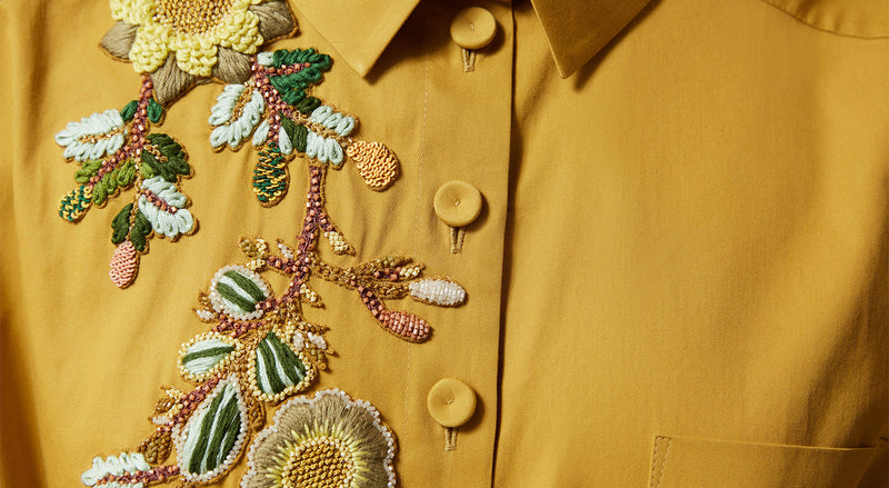 Machka Embroidered Oversize Poplin Shirt Yellow