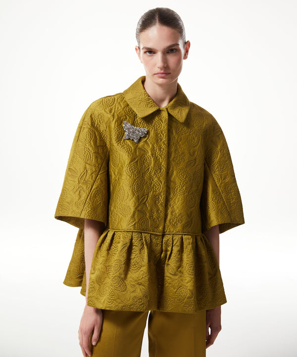 Machka Jacquard Ruffle Hem Jacket Yellow