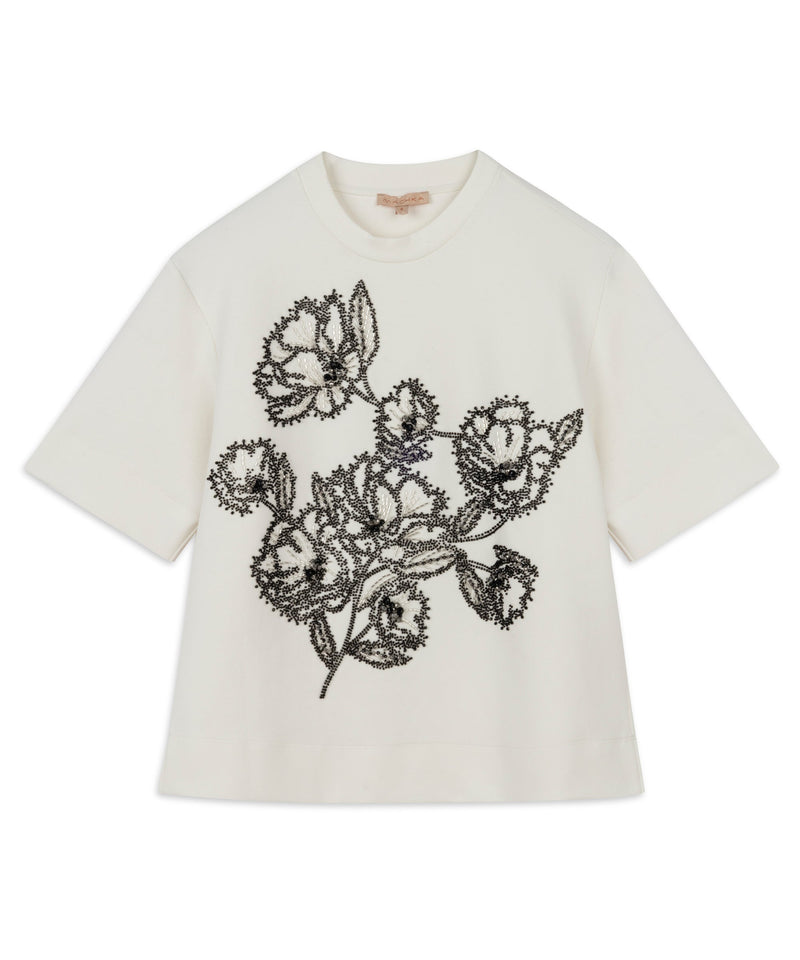 Machka Bead-Embroidered T-Shirt White