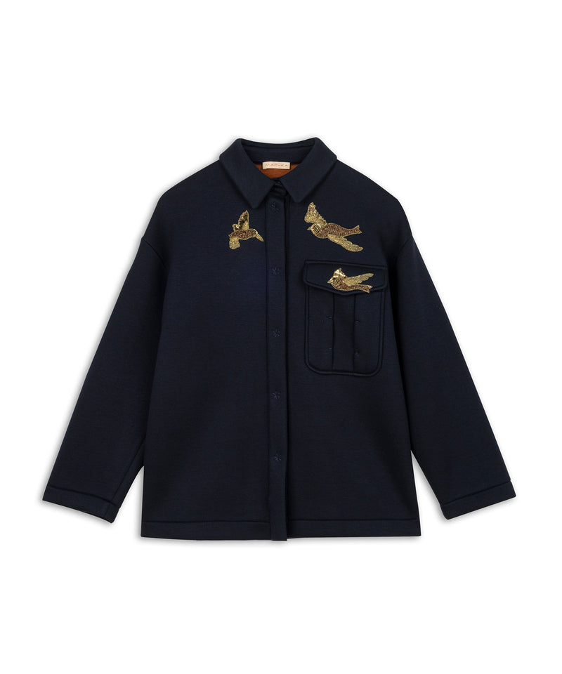 Machka Bird Embroidery Sweatshirt Navy Blue