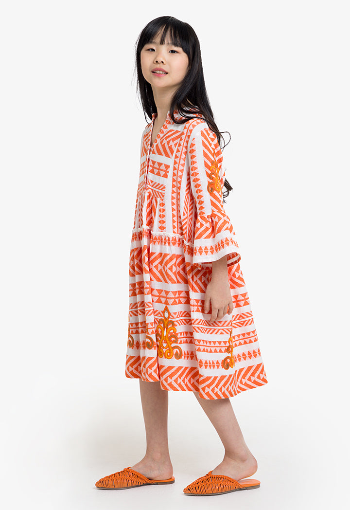 Choice Kids Contrast Long Sleeves Dress Orange