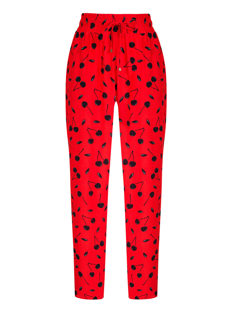 Nocturne Trouser Print Silk Red - Wardrobe Fashion