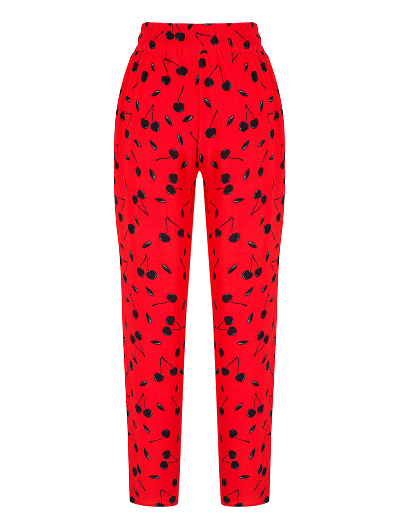 Nocturne Trouser Print Silk Red - Wardrobe Fashion