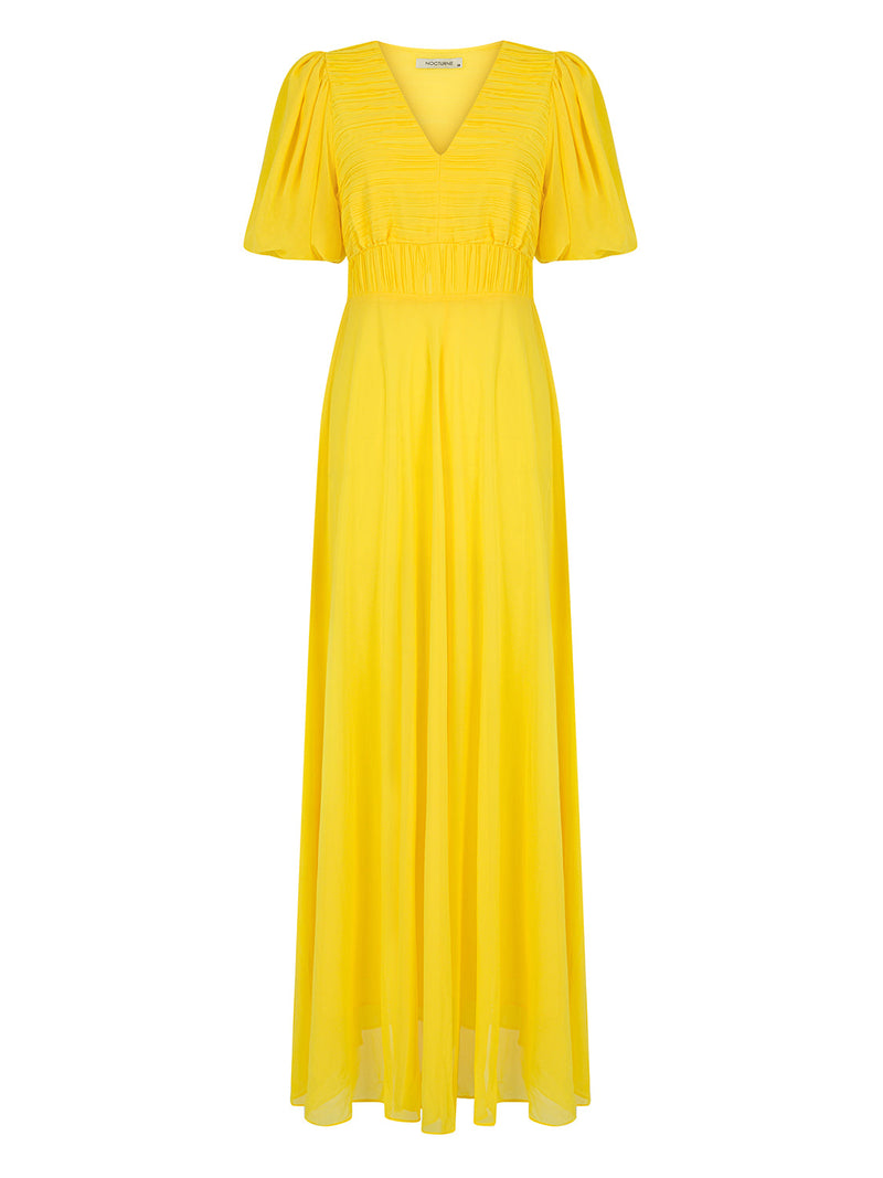 Nocturne Dress Pleat S/S Yellow - Wardrobe Fashion