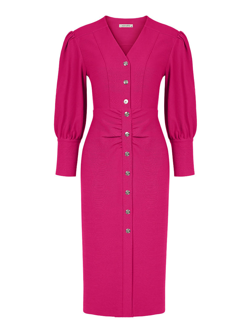 Nocturne V-Neck Pencil Dress Fuchsia