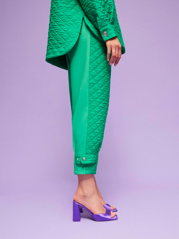 Nocturne Quilted Solid Trousers Green