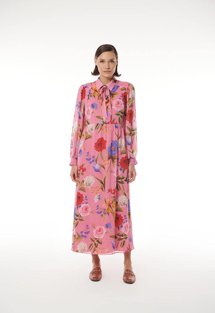 Choice Floral Printed Flared Dress Multicolor