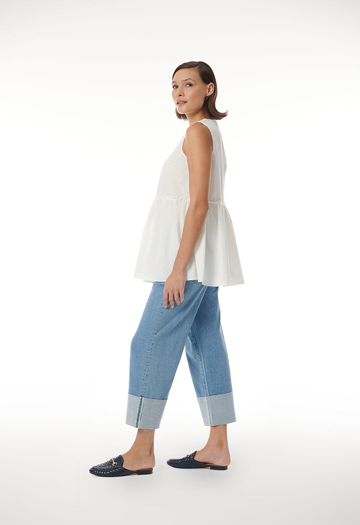 Choice Sleeveless Solid Gathered Top Offwhite