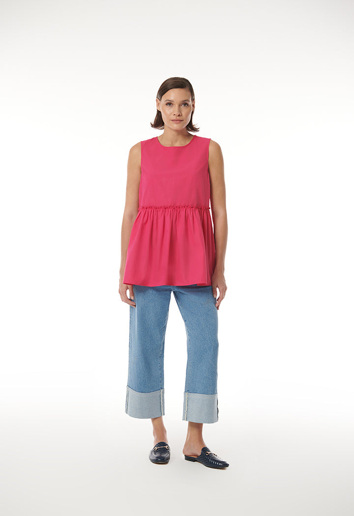 Choice Sleeveless Solid Gathered Top Fushia