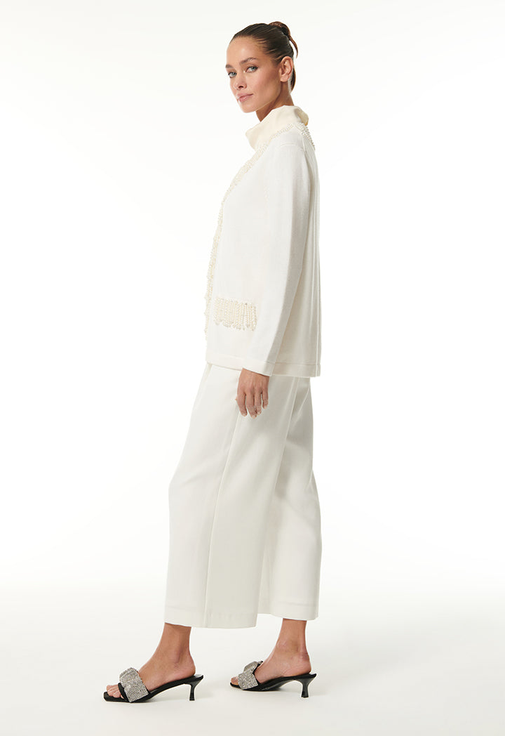 Choice Outerwear With Pearl-Embellished Offwhite