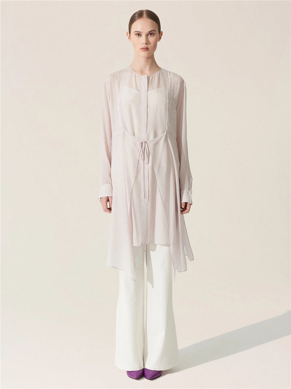 Baqa Tie Detail Sheer Blouse Lilac