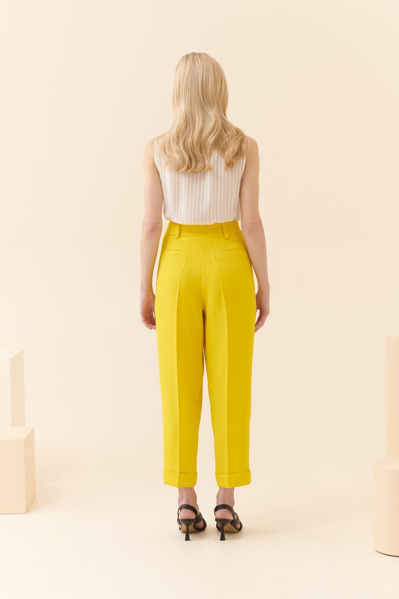 Roman Crepe Carrot Fit Trousers Yellow