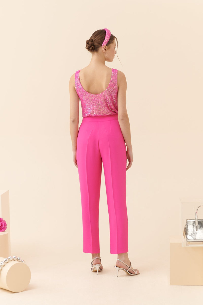 Roman Silk Crepe Carrot Trousers Fuchsia