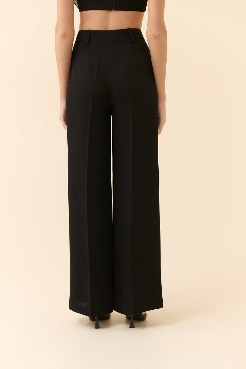 Roman Silk Crepe Palazzo Trousers Black