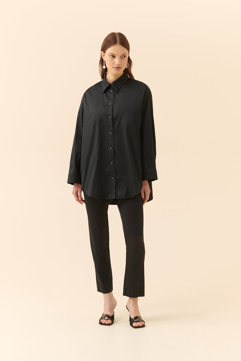 Roman Taffeta Women'S Shirt With Stone Buttons Black