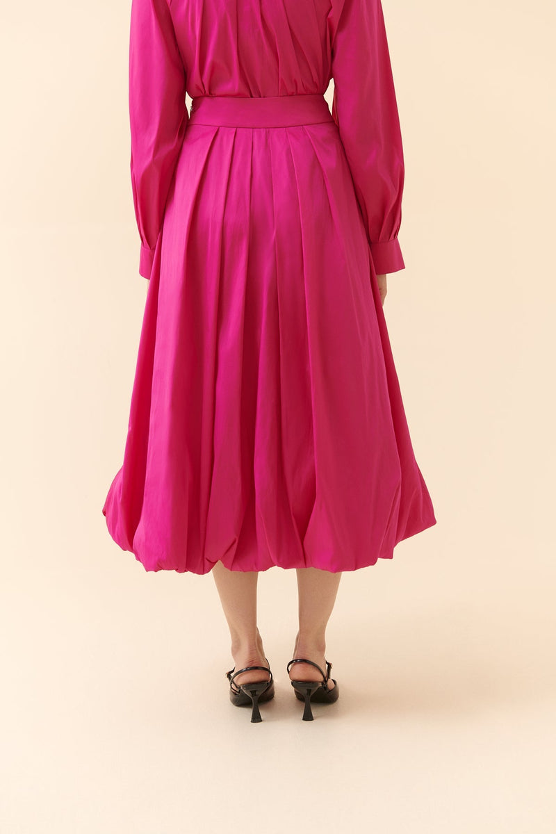 Roman Solid Taffeta Pleated Skirt Fuchsia