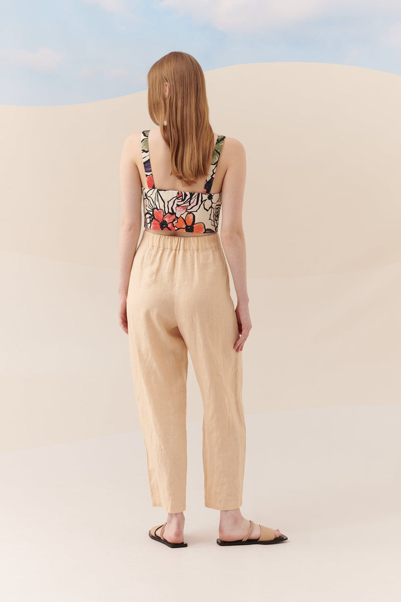 Roman Solid Pleat Detail Trousers Natural