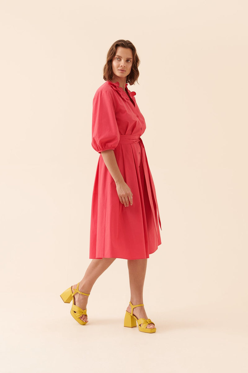 Roman Three Quarter Belted Shirt Dress Fuchsia