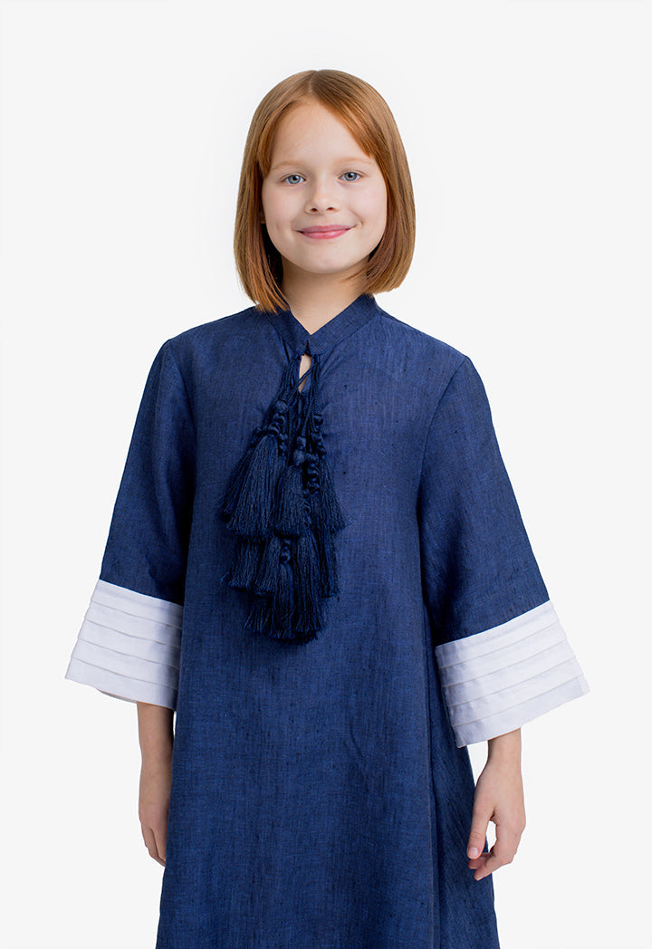 Choice Kids Solid Long Sleeves Tassels Maxi Dress Blue