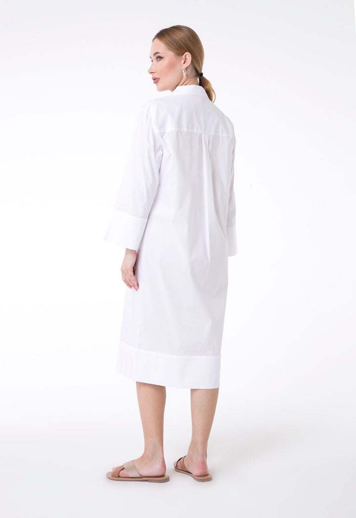 UNQ Long Sleeve Shift Midi Shirt Dress WHITE