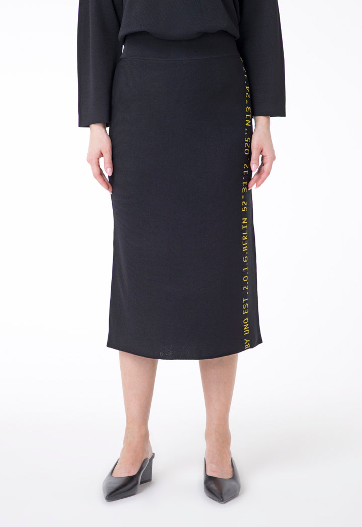 UNQ Printed Edge Elastic Waist Pencil Skirt BLACK