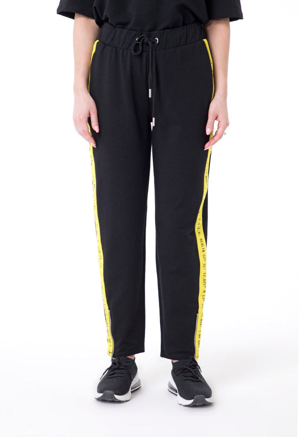 UNQ Printed Edge Drawstring Elastic Waist Trouser BLACK