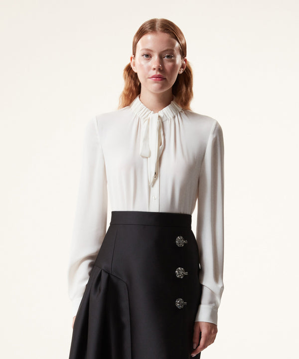 Machka Bow Tie Collar Silk Blouse Off White