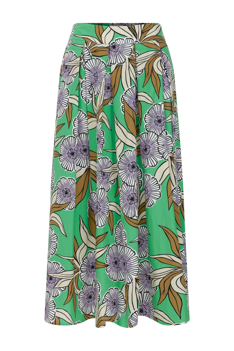 Roman Floral Print Pleated Skirt Multi Color