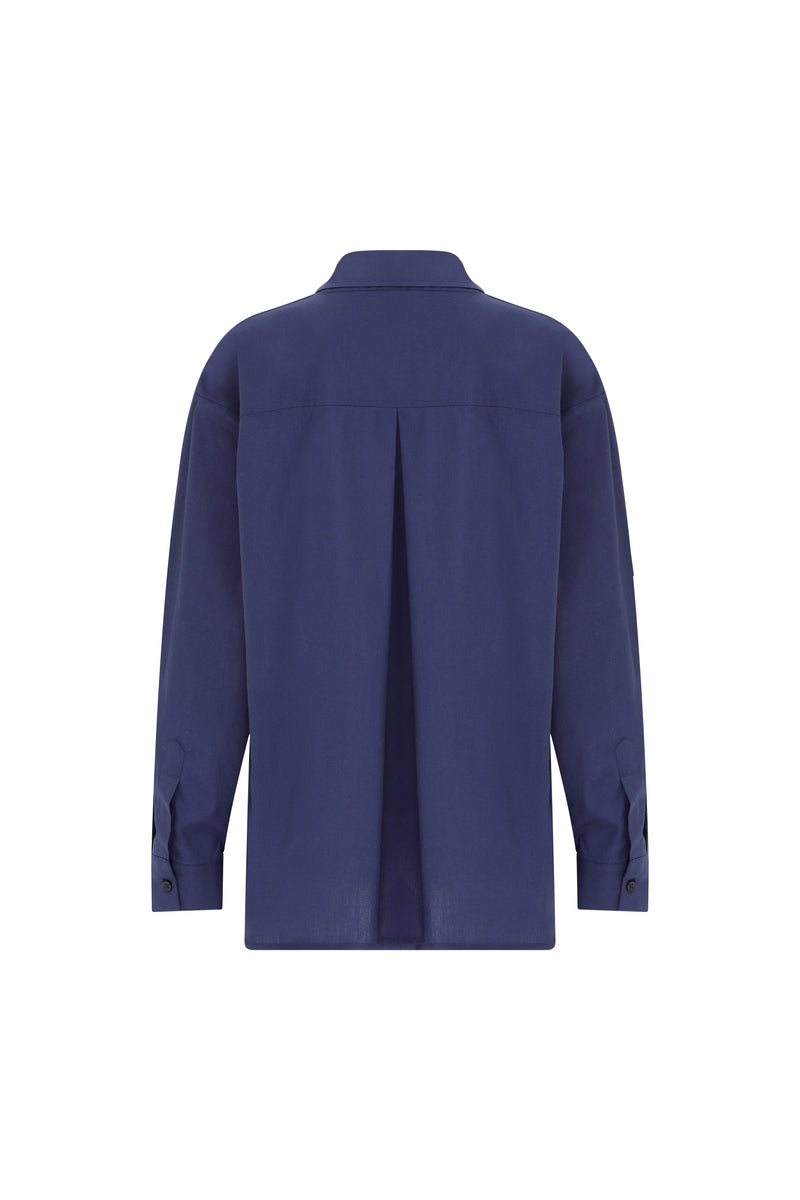 Roman Long Sleeve Poplin Shirt Navy Blue