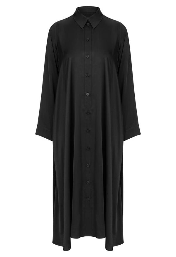 Nu Long Sleeve Relaxed Fit Long Shirt Dress Black