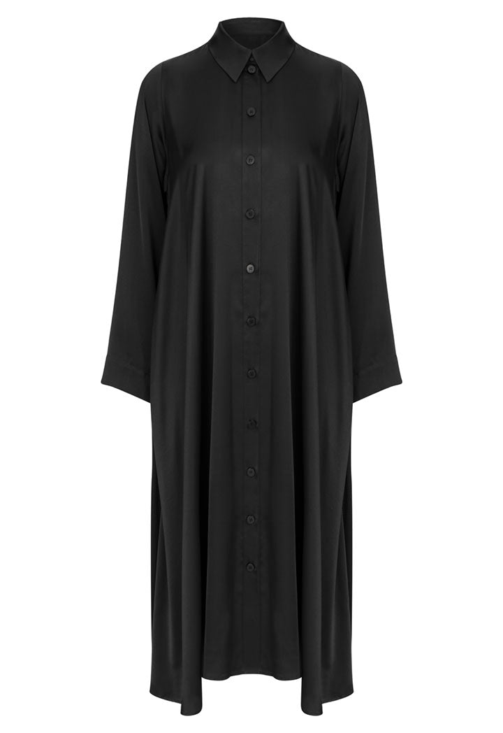 Nu Long Sleeve Relaxed Fit Long Shirt Dress Black