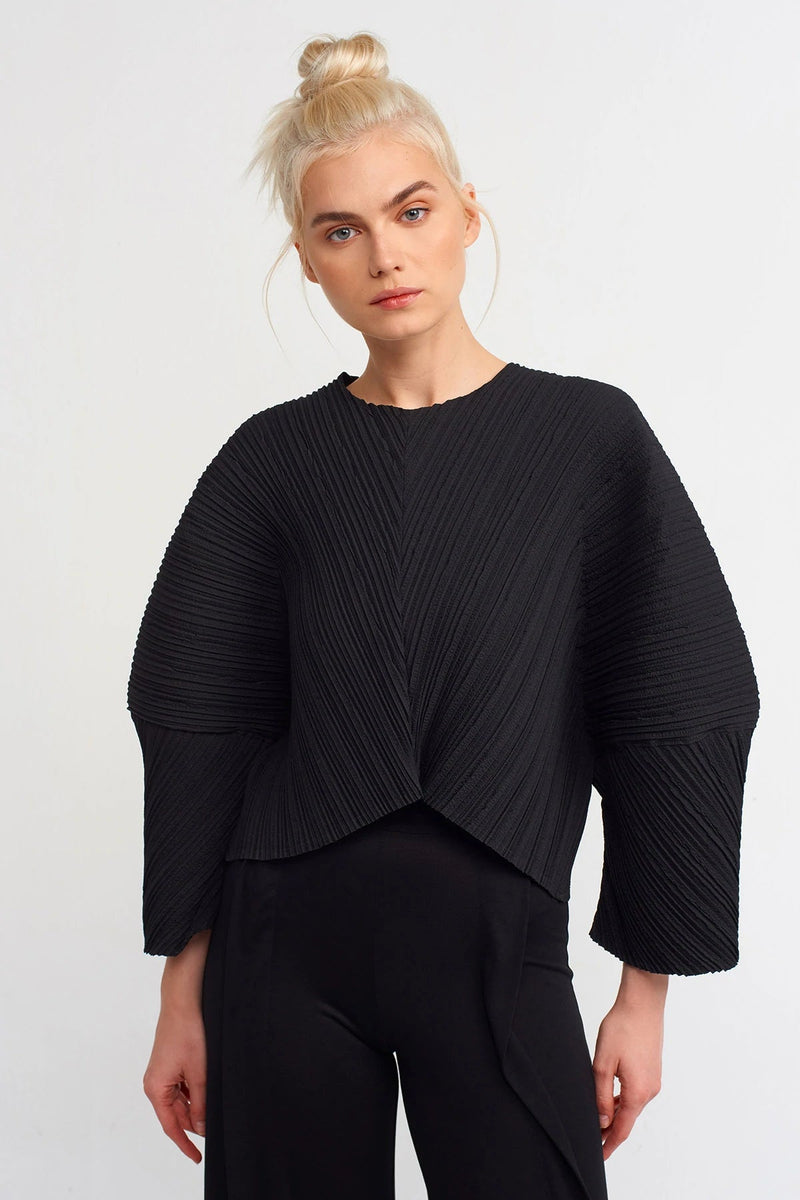 Nu Asymmetrical Pleated Blouse Black