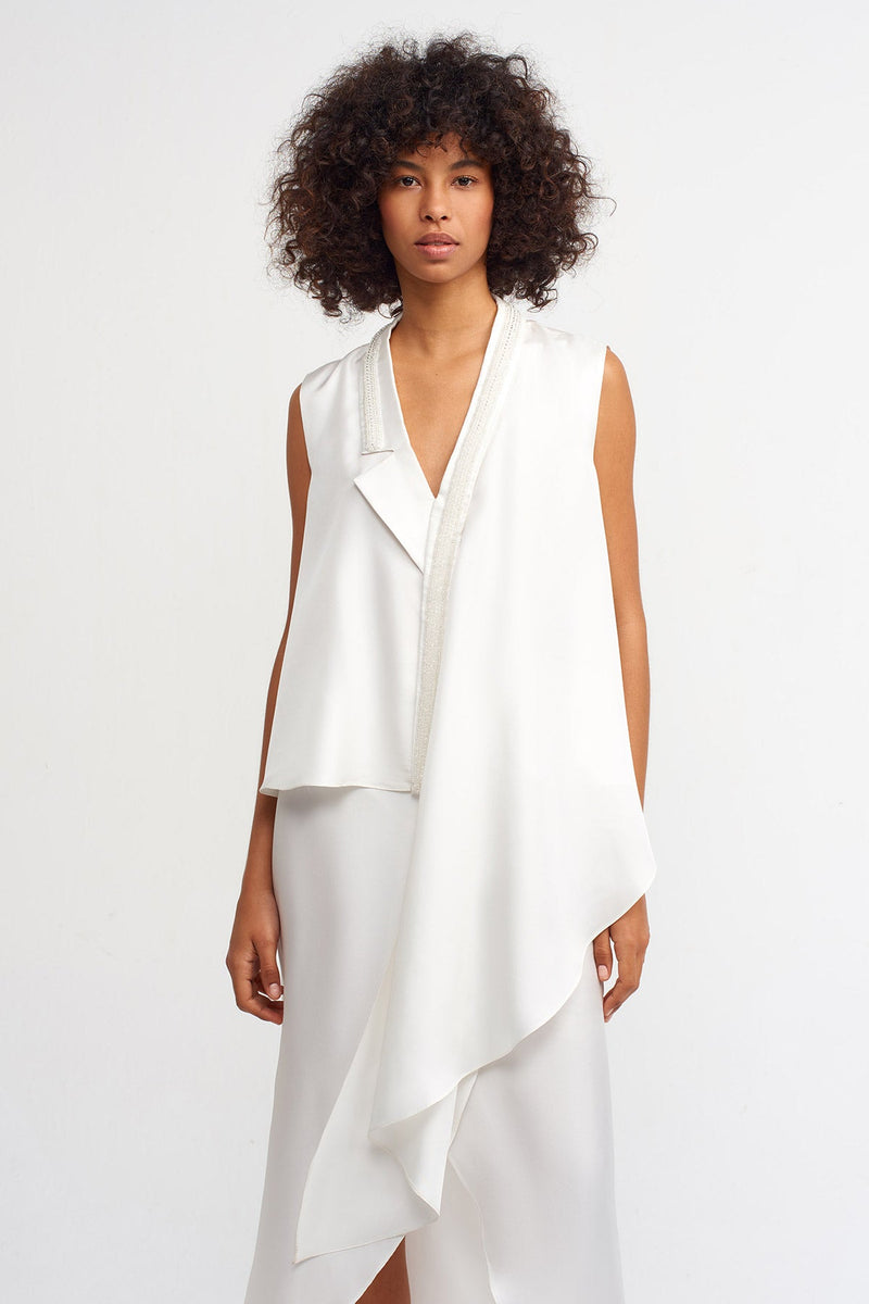 Nu Sleeveless Asymmetrical Blouse Off White