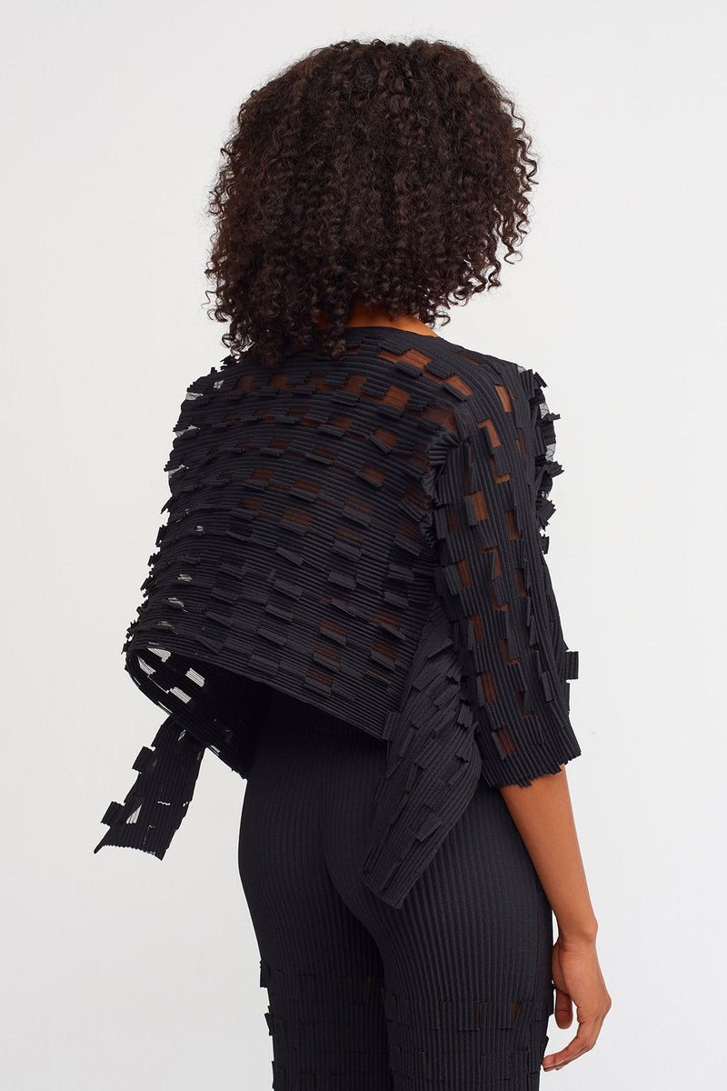 Nu Square Detail Pleated Blouse Black