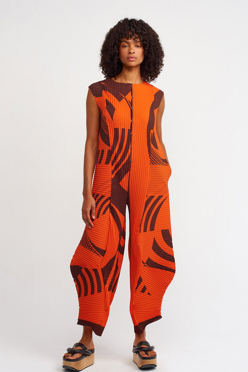 Nu Printed Pleated Jumpsuit Coral