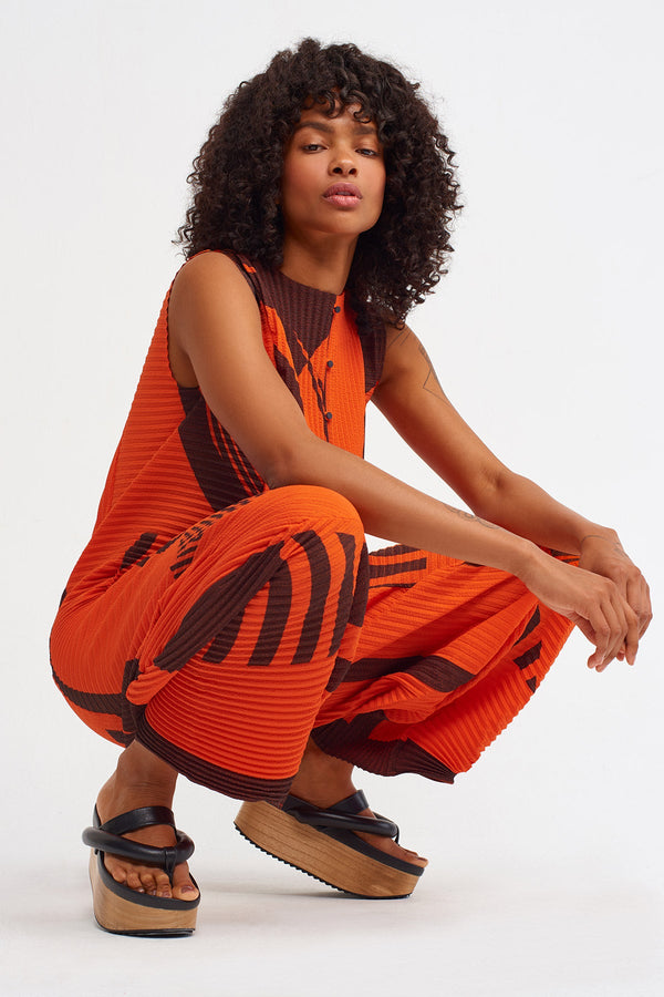 Nu Printed Pleated Jumpsuit Coral