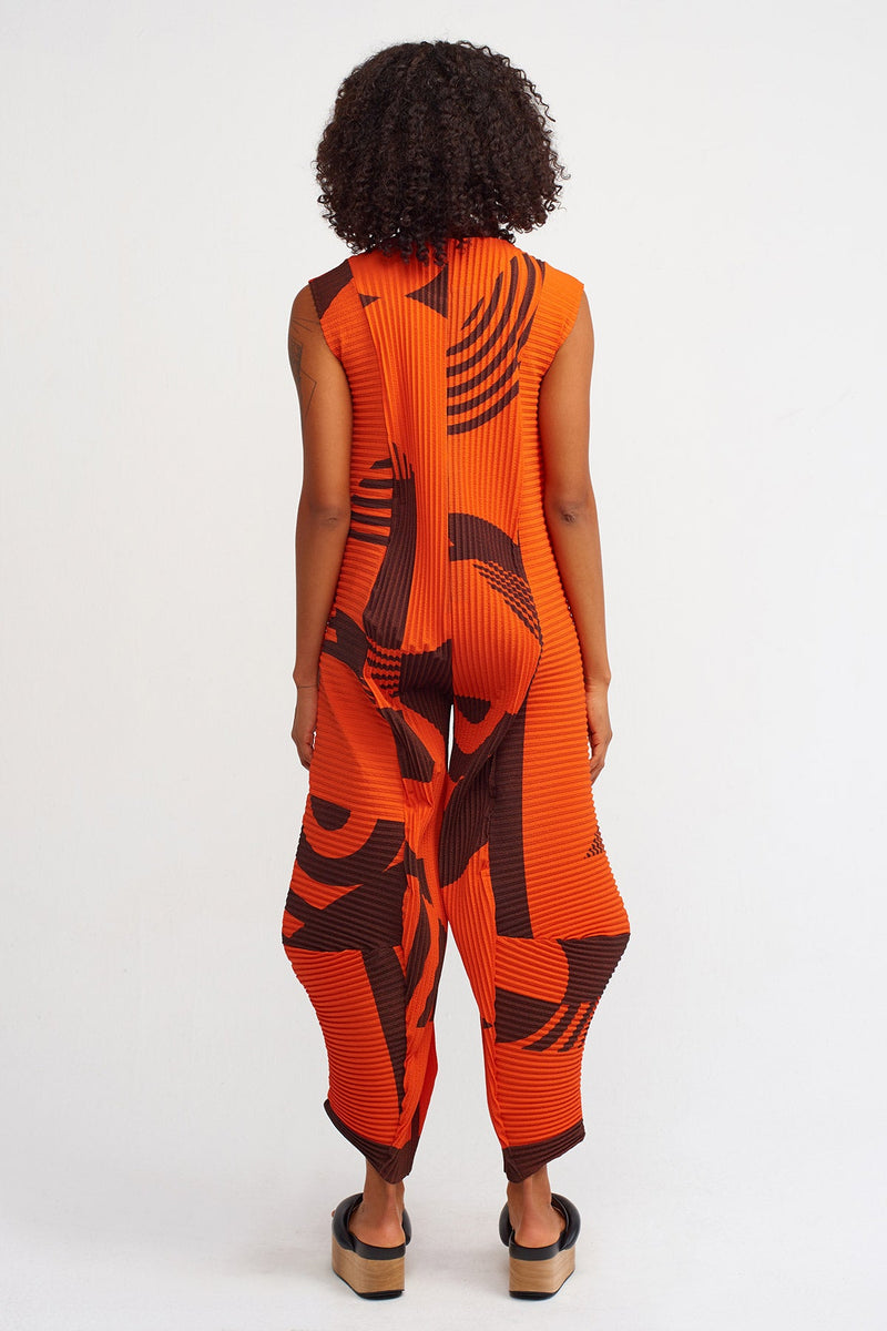 Nu Printed Pleated Jumpsuit Coral