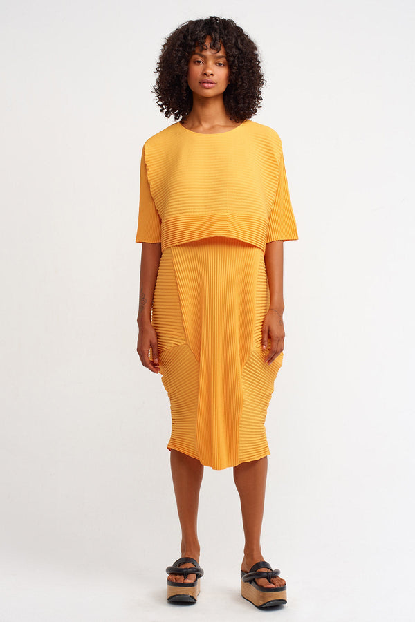 Nu Egg-Shaped Pleated Dress Saffron