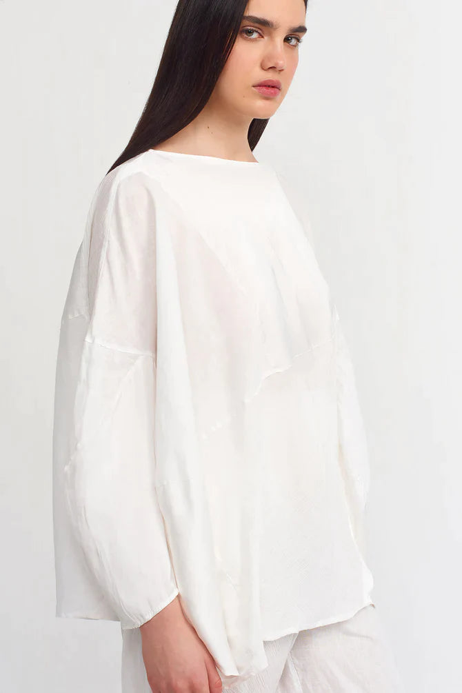 Nu Pleated Detail Solid Blouse Off White