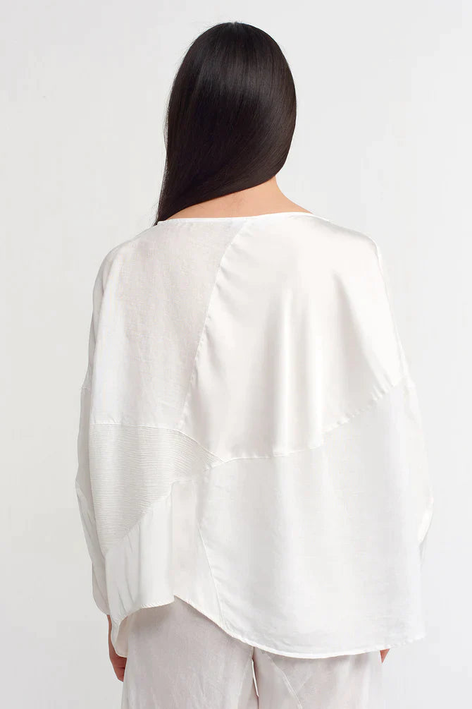 Nu Pleated Detail Solid Blouse Off White