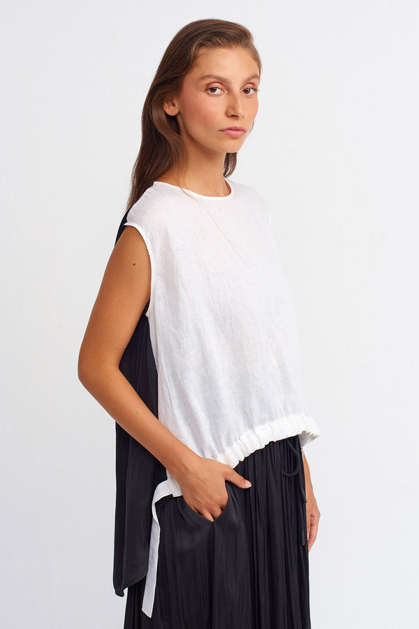 Nu Color Block High Low Blouse Offwhite/Black