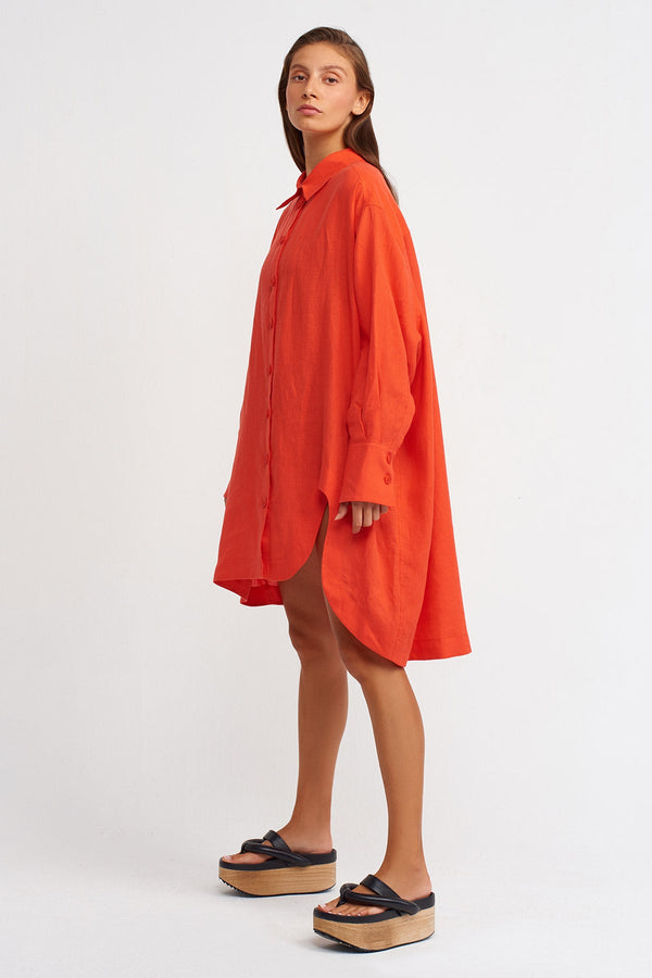 Nu Solid Oversize Long Shirt Orange