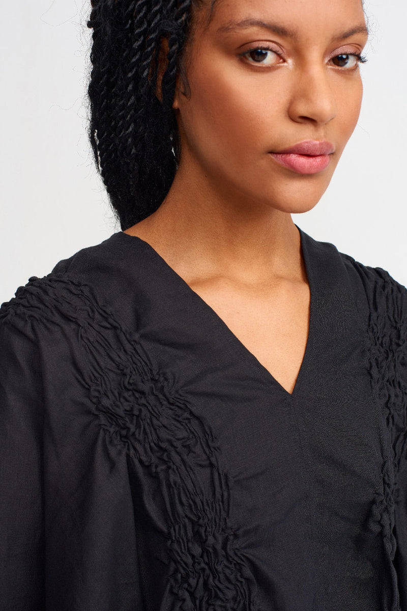 Nu Shirred V-Neck Blouse Black