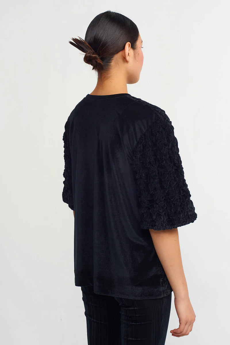 Nu Velvet Shirred Detail T-Shirt Black