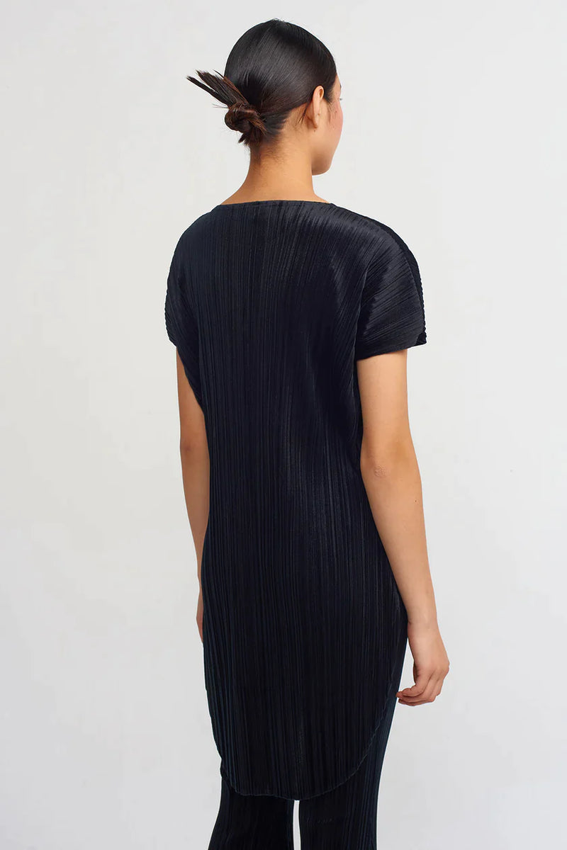 Nu Velvet Pleated Top Black