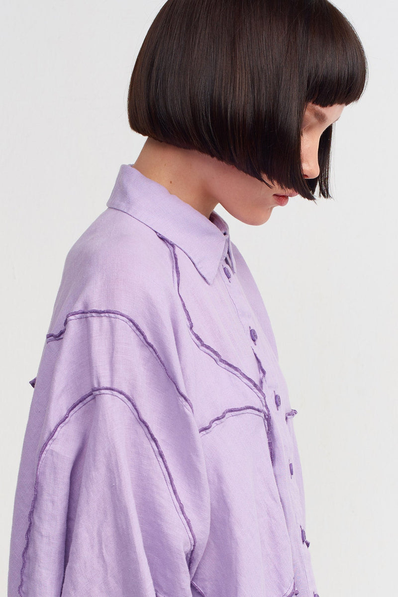 Nu Stitched Detail Linen Shirt Purple