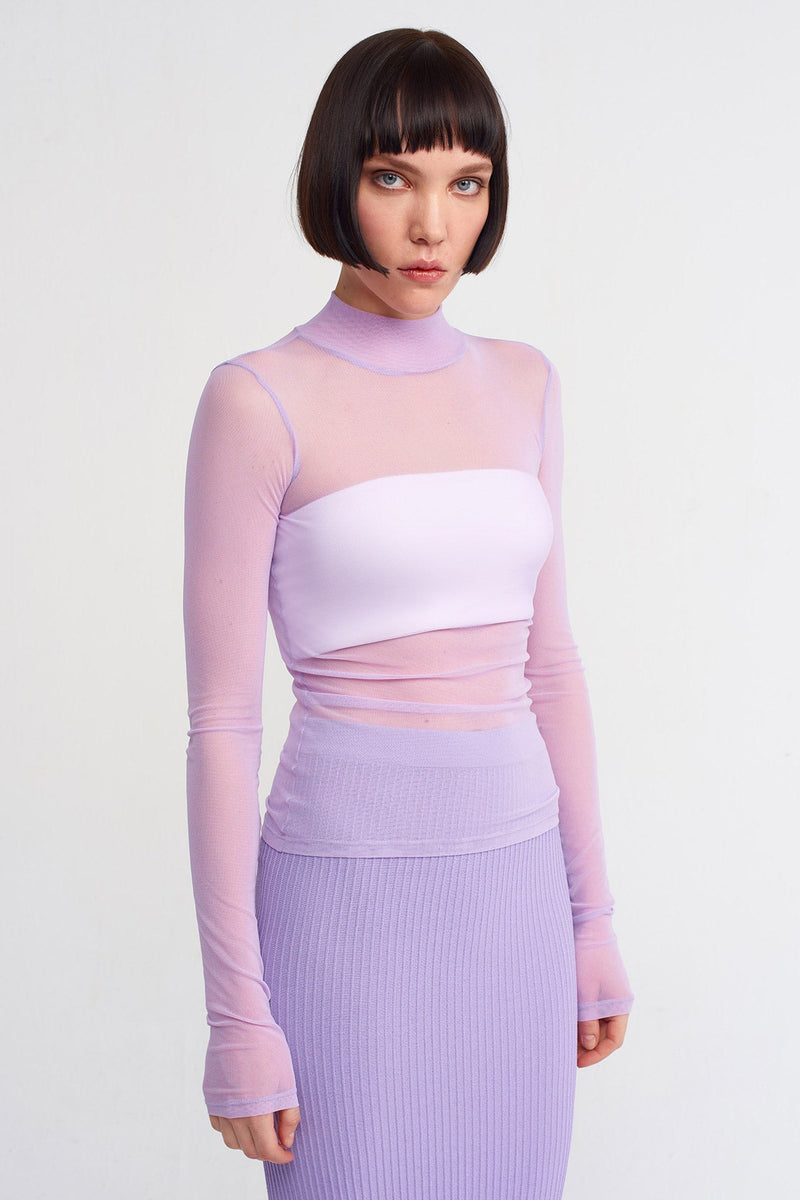 Nu High Neck Tulle Tops Lilac