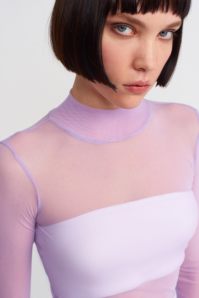 Nu High Neck Tulle Tops Lilac