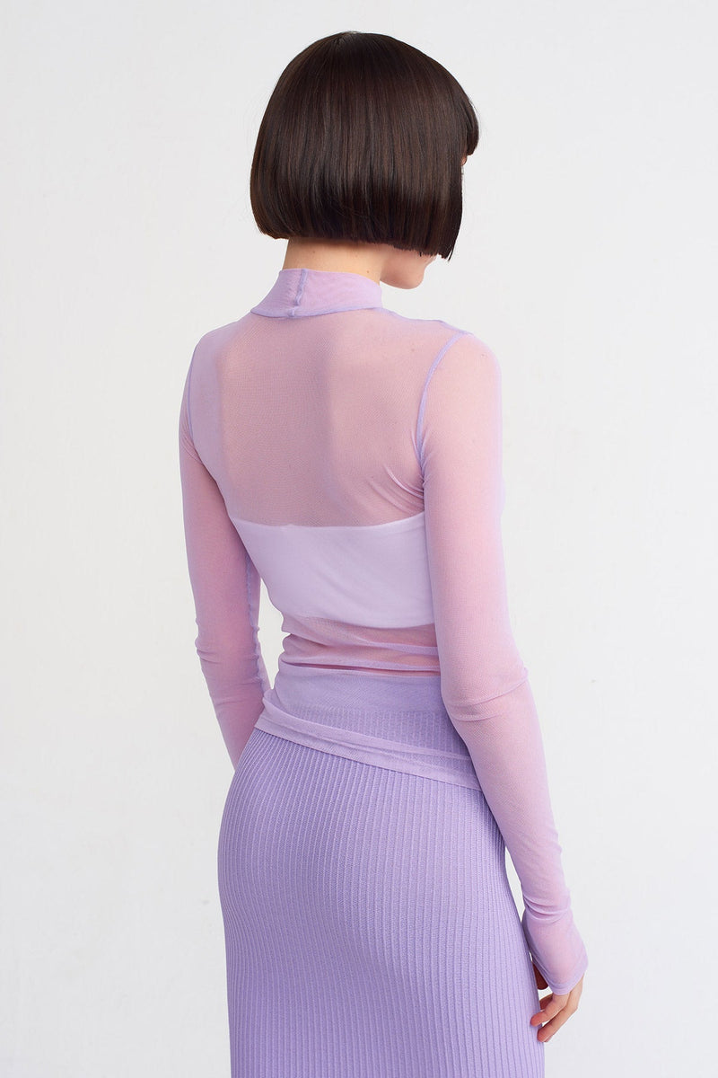 Nu High Neck Tulle Tops Lilac