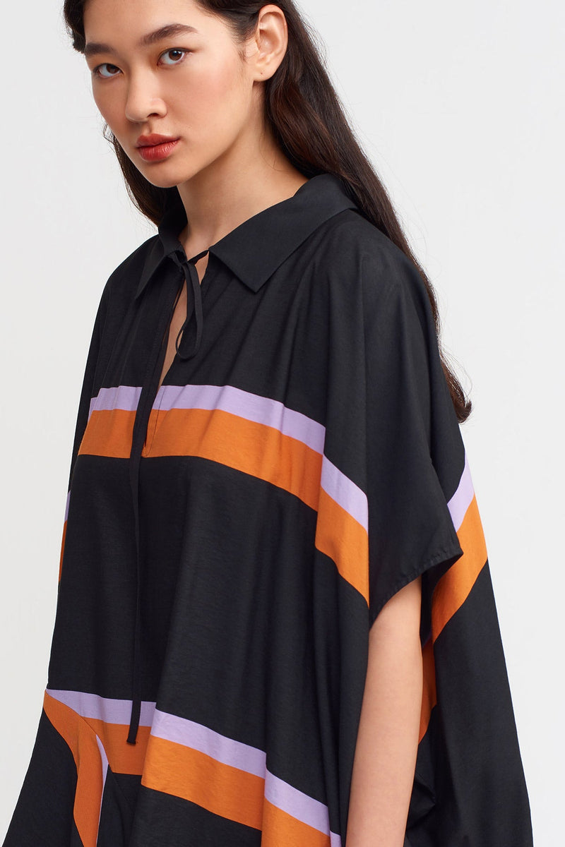 Nu Multicolor Striped Asymmetrical Blouse Black/Orange